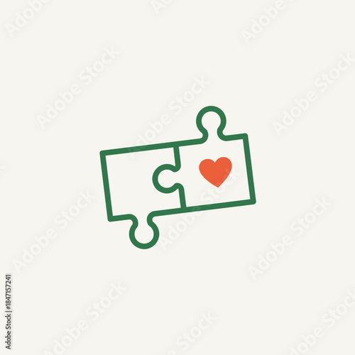 Puzzle piece pair heart appears in the overlap lineart bold outline vector illustration