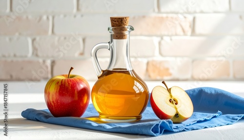 Healthy Apple Cider Vinegar Bottle and Red Apples