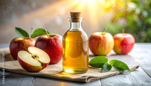Apple Cider Vinegar Bottle and Fresh Apples