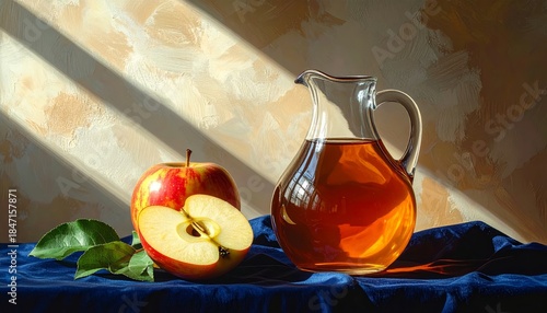 Apple Cider Pitcher with Fresh Apples Still Life