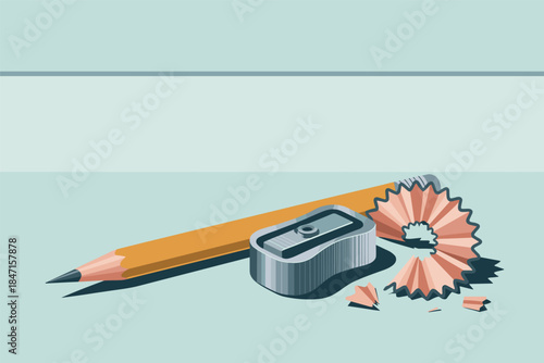 Pencil and Sharpener with Wood Shavings