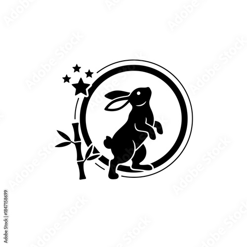 Lunar New Year zodiac rabbit silhouette low angle heroic view reaching upward curiosity one vector illustration