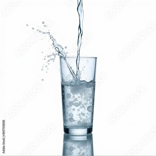 Wallpaper Mural Water pouring into glass with splashes on white background   Torontodigital.ca