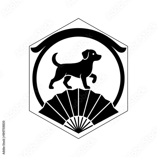 Lunar New Year zodiac dog silhouette high angle simplified mid step one vector illustration