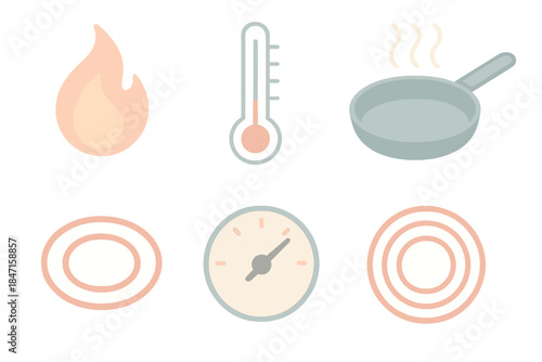 Culinary Temperature Balance. Isometric vector illustration set Culinary temperature balance: fine flame gradients, minimalist