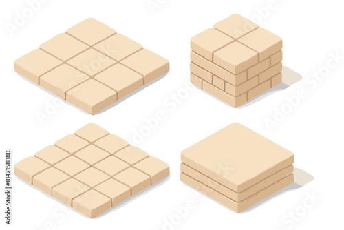 Isometric Sand Patterns. Isometric vector illustration set Compressed sand grids: repeating geometry, uniform texture field,