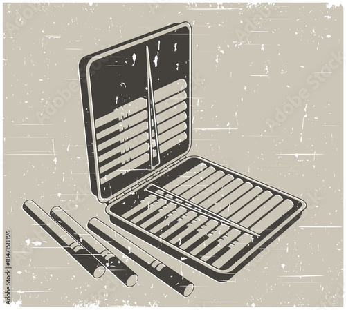 Cigarette case with cigarettes retro poster