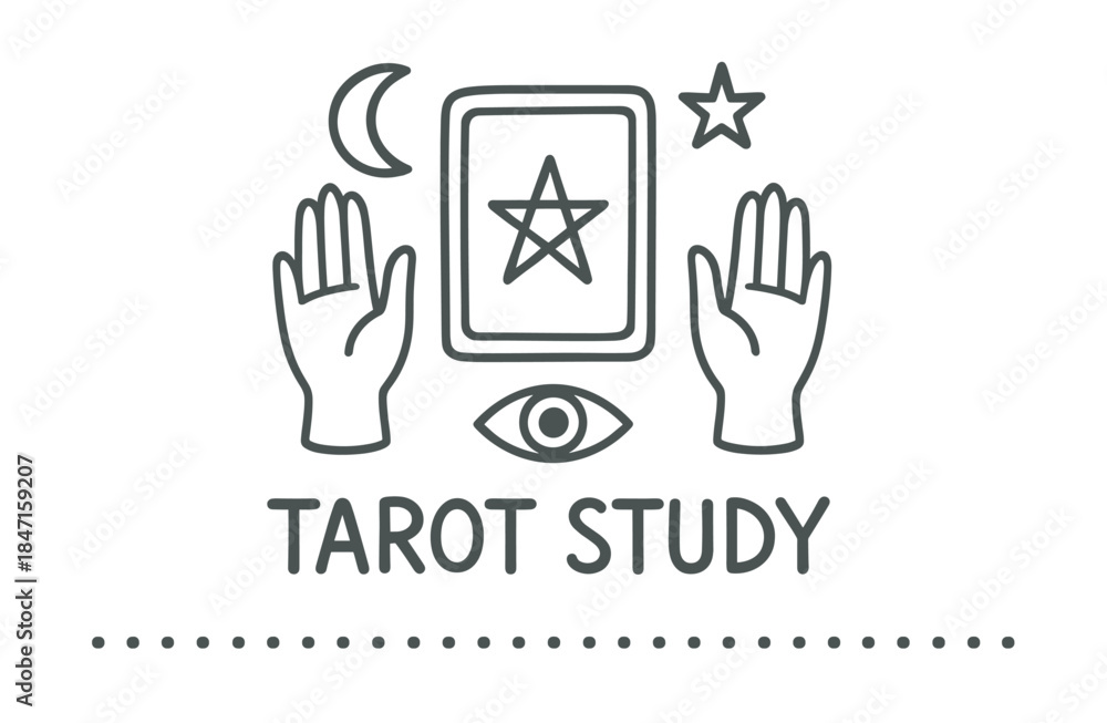 Fototapeta premium Tarot study symbol with hands, star card, moon, and eye icon