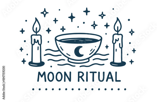 Moon ritual with candles and stars on white