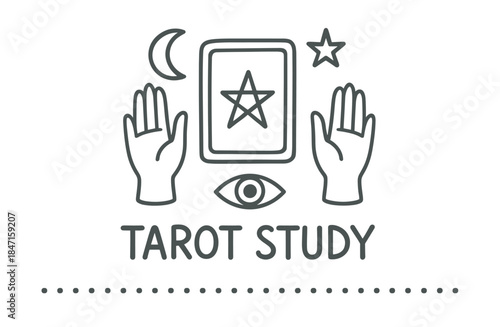 Tarot study symbol with hands, star card, moon, and eye icon