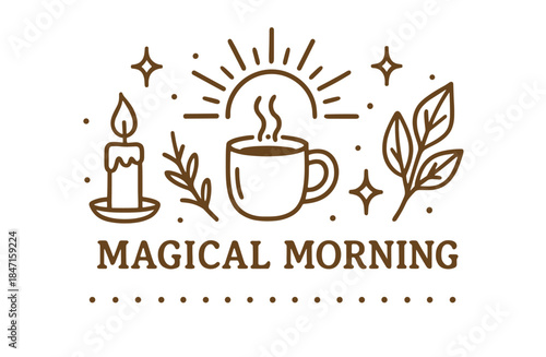 Cozy morning with coffee and candle in minimalist line art