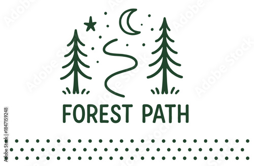 Forest path with moon and stars in minimalist style