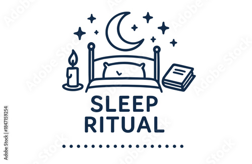 Moonlit sleep ritual: candle, stars, pillow, book for relaxation
