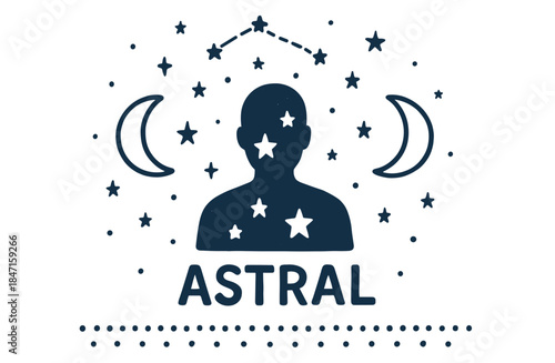 Silhouette of person with stars and celestial symbols