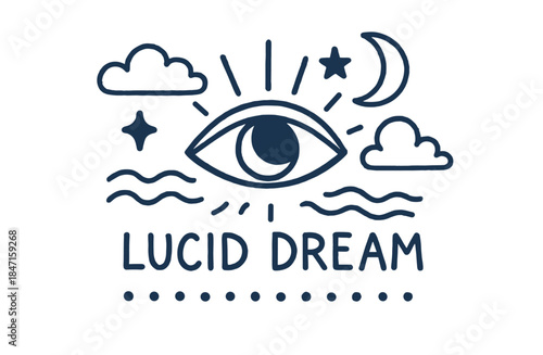 Lucid dream eye with clouds and moon - symbolic night sky