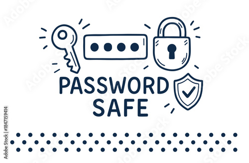 Password security concept: key, lock, and shield