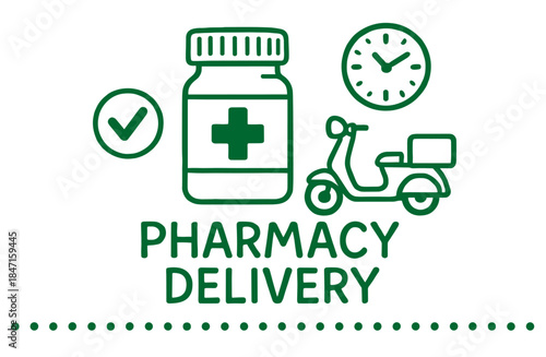 Pharmacy delivery service icon with medicine bottle and scooter