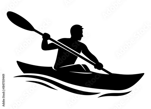 Silhouette of person kayaking on water with paddle