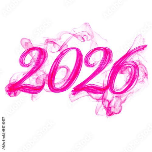 Year 2026 - Pink Smoke Effect, isolated on white background and isolated on transparent background