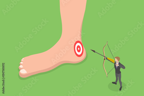 3D Isometric Flat Vector Illustration of Achilles Heel, Archer Businessman Targeting a Weakness