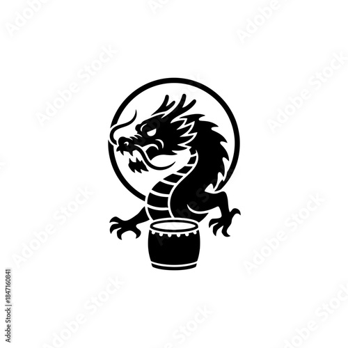 Lunar New Year dragon silhouette tight crop focusing head horns lunging forward soaring design four vector illustration