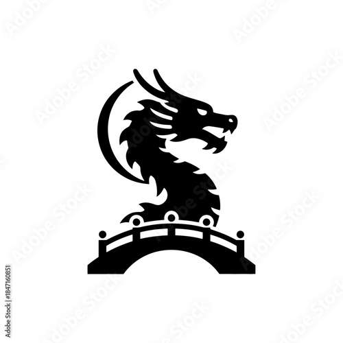 Lunar New Year dragon silhouette tight crop focusing head horns lunging forward soaring design two vector illustration