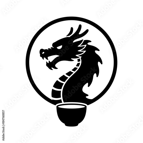 Lunar New Year dragon silhouette tight crop focusing head horns lunging forward soaring design one vector illustration