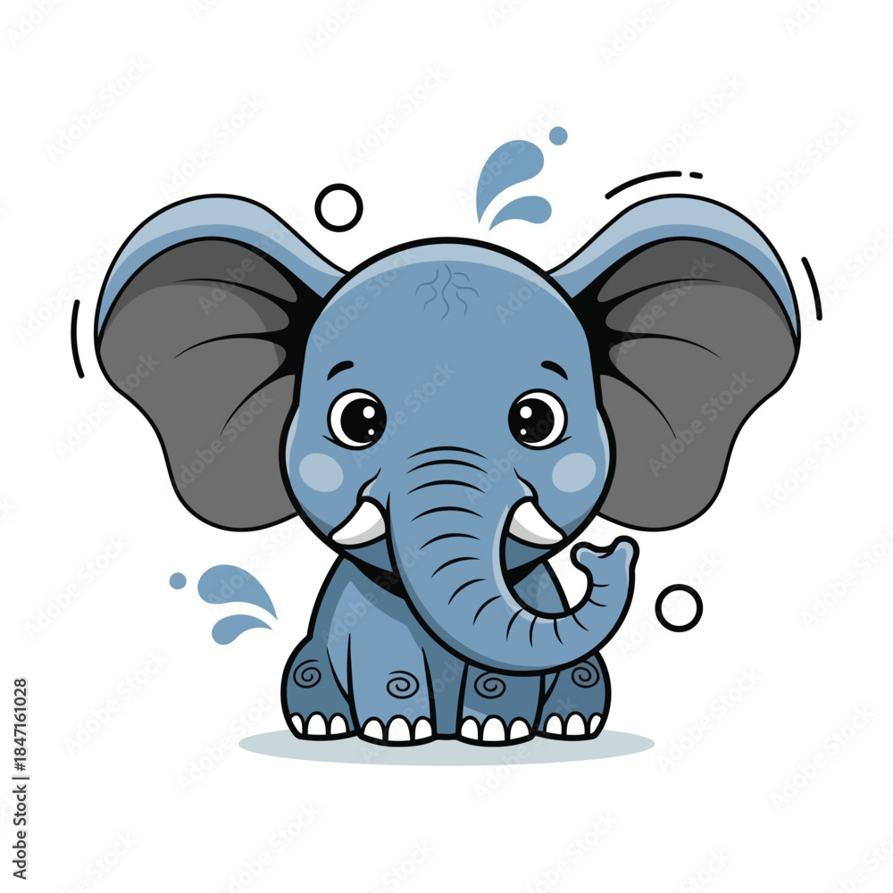 Naklejka premium Adorable blue cartoon elephant with playful expression