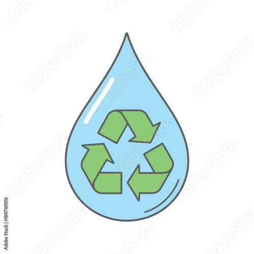 Eco friendly water droplet with recycling symbol