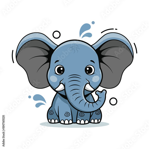 Adorable blue cartoon elephant with playful expression