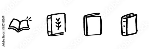 Open And Closed Books Line Icon Set In Doodle Style. Reading, Education, And Literature Outline Sketch Collection. Knowledge And Learning Symbols. Hand Drawn Isolated Vector Illustration