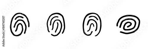 Fingerprint Line Icon Set In Doodle Style. Biometric Identification And Security Outline Sketch Collection. Personal Identity And Authentication. Hand Drawn Isolated Vector Illustration