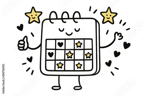 Digital Detox Progress. Charming doodle vector of friendly calendar showing digital detox progress with stars and hearts