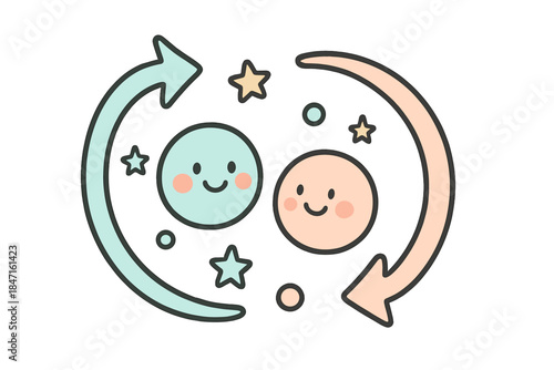 Breathing Visualization Doodle. Playful doodle vector of breathing visualization chart with soft looping arrows, stars, and