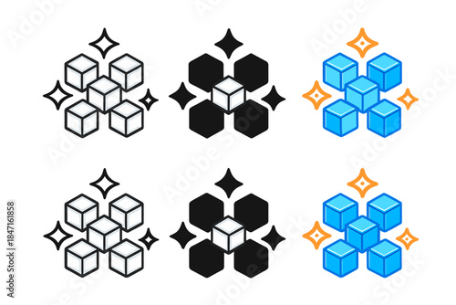 Supersolid Crystalline Icon Design. Supersolid crystalline grid with soft glowing highlights, simple minimal vector icon, first in