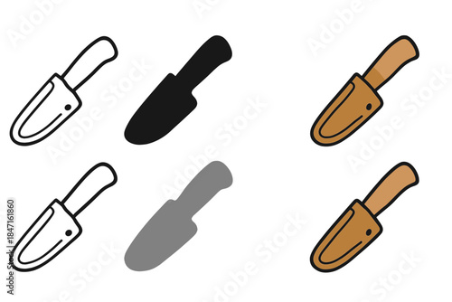 Knife Sheath Icons. Knife inside molded leather sheath showing precise fit, simple minimal vector icon, first in line style with
