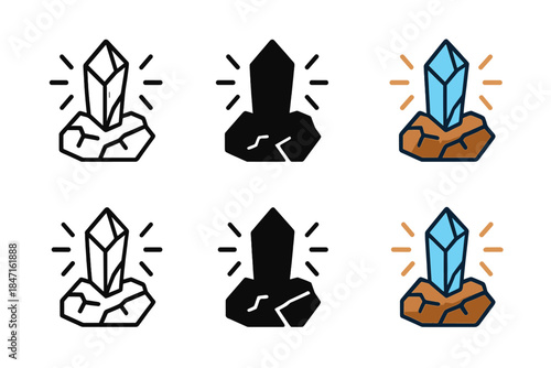 Quartz Vein Energy. Quartz vein with energy pulses radiating outward along fractured rock, clean minimal vector icon, first in