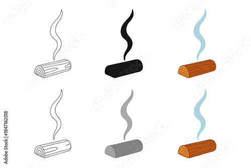 Artistic Smoke Styles. Thin wisp of smoke curling from burning apple wood log, gentle rising motion captured in clean organic