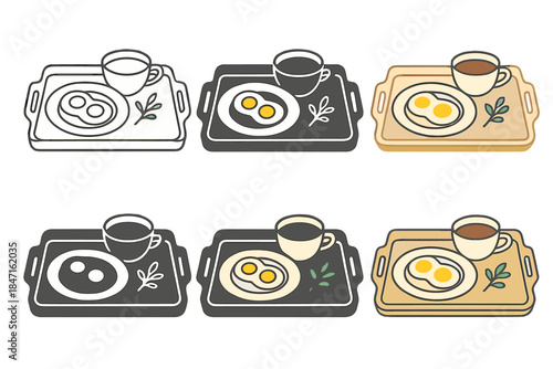 Elegant Breakfast Tray. Elegant breakfast tray with quail egg dish, cup of tea, and small herbs, arranged with modern calm