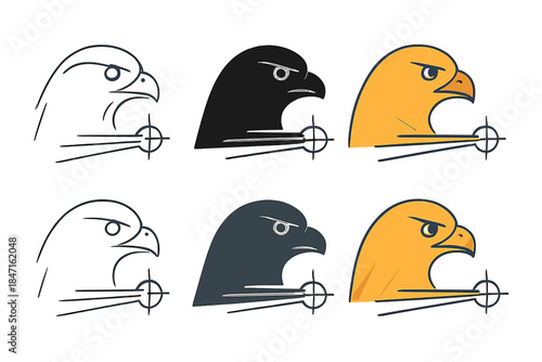 Falcon Precision Design. Falcon head profile with path lines extending into distance, symbolizing precision targeting and clarity,