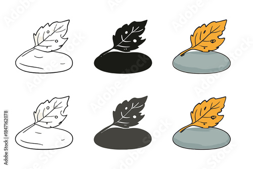 Leaf on Stone. Faded leaf resting on smooth stone, balance between decay and stillness, natural serenity in minimal form, first in