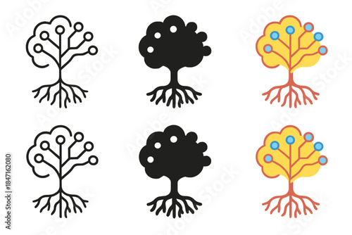 Neural Network Tree. Tree-like neural network structure with branching synapses resembling roots and stems, symbolizing organic