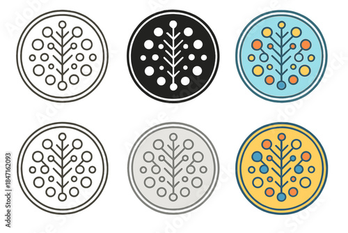 Colorful Microbial Symmetry. Petri dish containing colorful microbial colonies arranged in artistic symmetrical pattern, fusion of