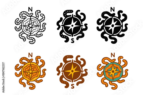 Abstract Earth Compass. Worm Soil Compass, abstract natural composition merging earth patterns, movement, and orientation, first