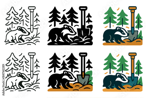 Abstract Woodland Tools. Badger Sett Shovel, abstract woodland harmony merging strength, curiosity, and natural rhythm, first in