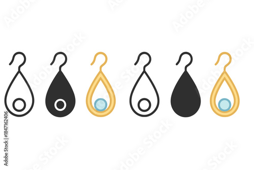Elegant Earring Silhouettes. Earring silhouette shaped like teardrop with pearl accent at bottom, simple elegance, first in line