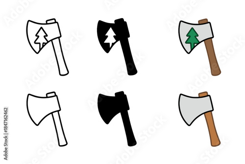 Artistic Axe Blade Reflections. Axe blade reflecting pine tree shape, minimal artistic interpretation, first in line style with