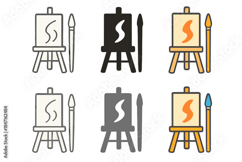 Artistic Process Elements. Vertical paintbrush resting beside easel with half-finished stroke visible, minimal studio vibe, first