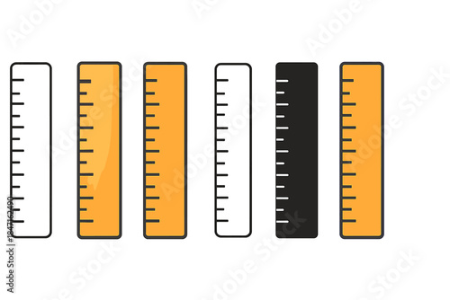 Stylized Ruler Variations. Straight ruler aligned with precise measurement markings, minimal geometric clarity, first in line