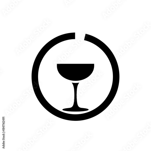 Cocktail glass partial ring surround silhouette vector illustration